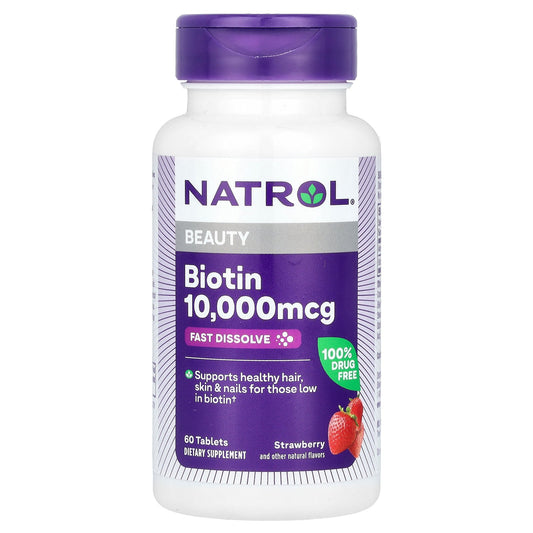 Natrol, Biotin, Fast Dissolve, Strawberry, 10,000 mcg, 60 Tablets