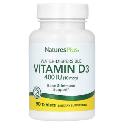 NaturesPlus, Water-Dispersible Vitamin D3, 10 mcg (400 IU), 90 Tablets