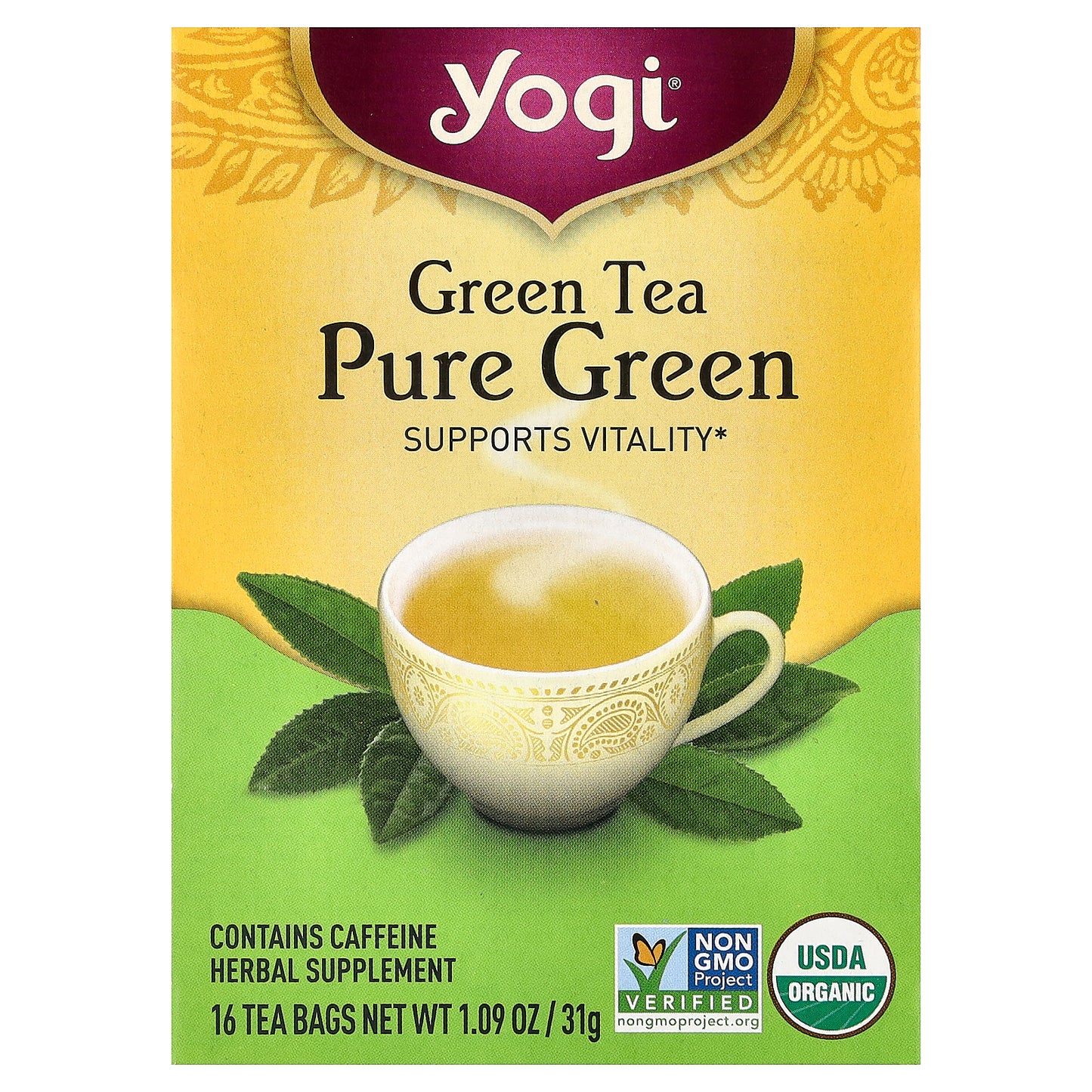 Yogi Tea, Green Tea Pure Green, 16 Tea Bags, 1.09 oz (31 g)