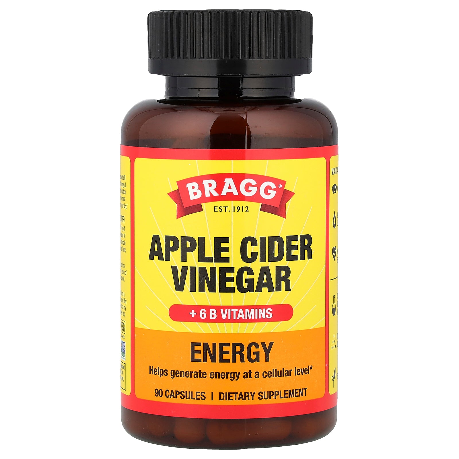 Bragg, Energy, Apple Cider Vinegar + 6 B Vitamins, 90 Capsules