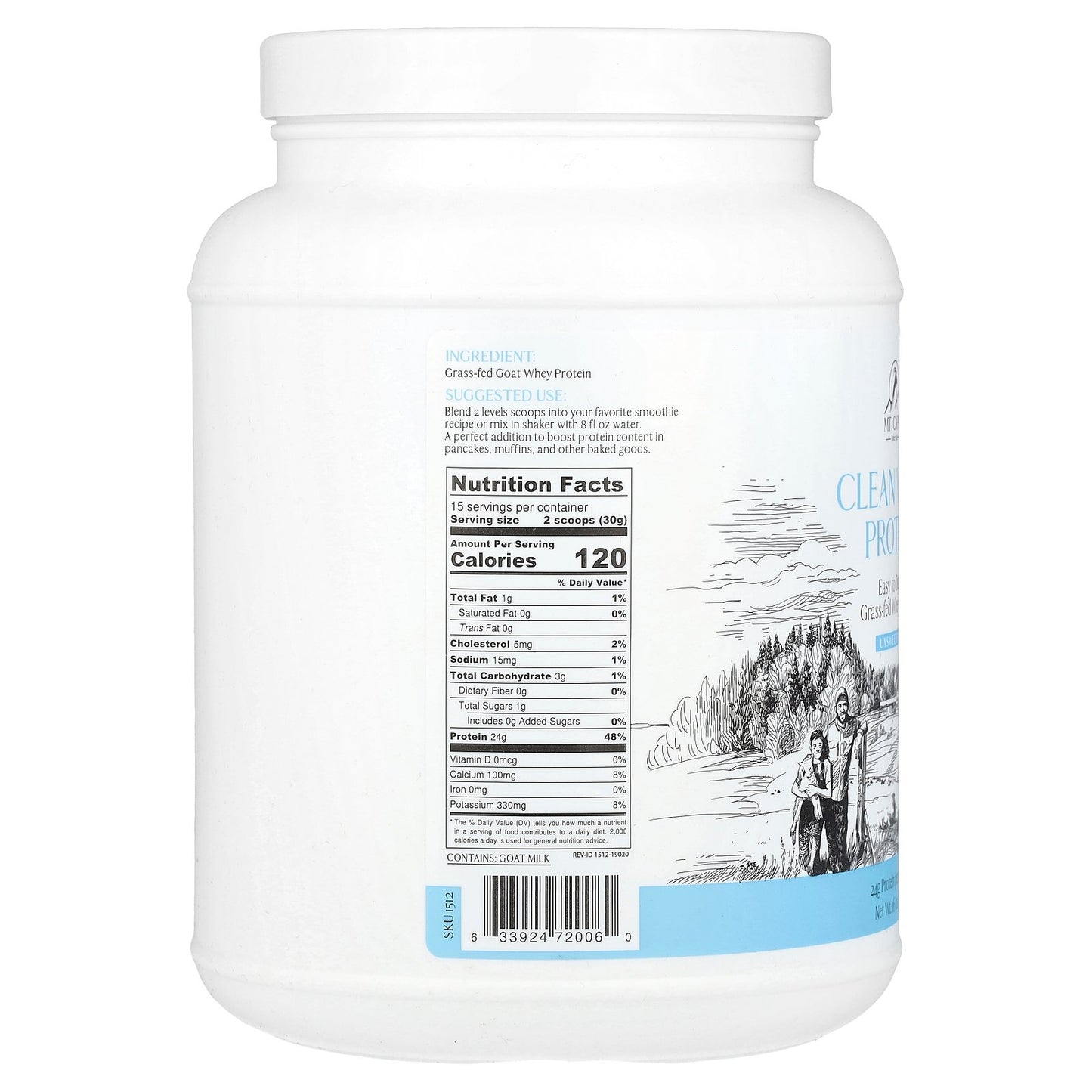 Mt. Capra, Clean Whey Protein, Unsweetened, 16 oz (453 g)