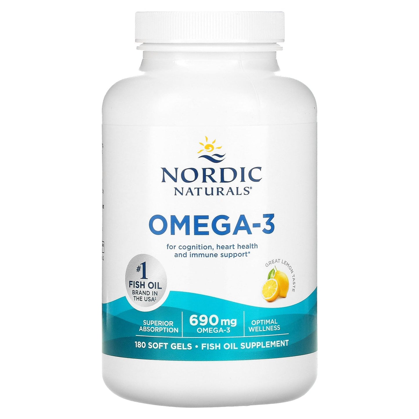 Nordic Naturals, Omega-3, Lemon, 180 Soft Gels (345 mg per Soft Gel)