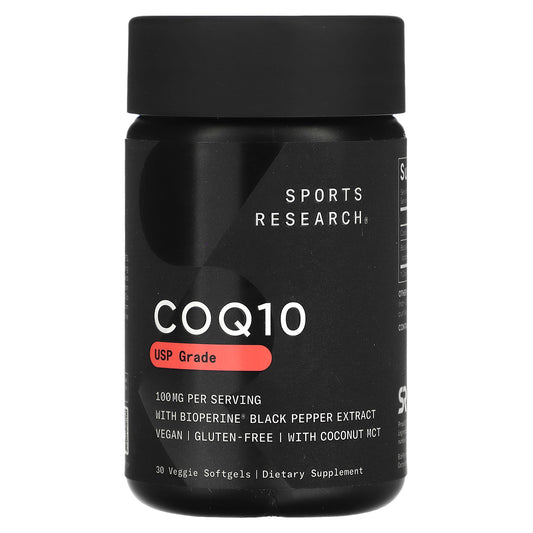 Sports Research, CoQ10, USP Grade with BioPerine, 100 mg, 30 Veggie Softgels