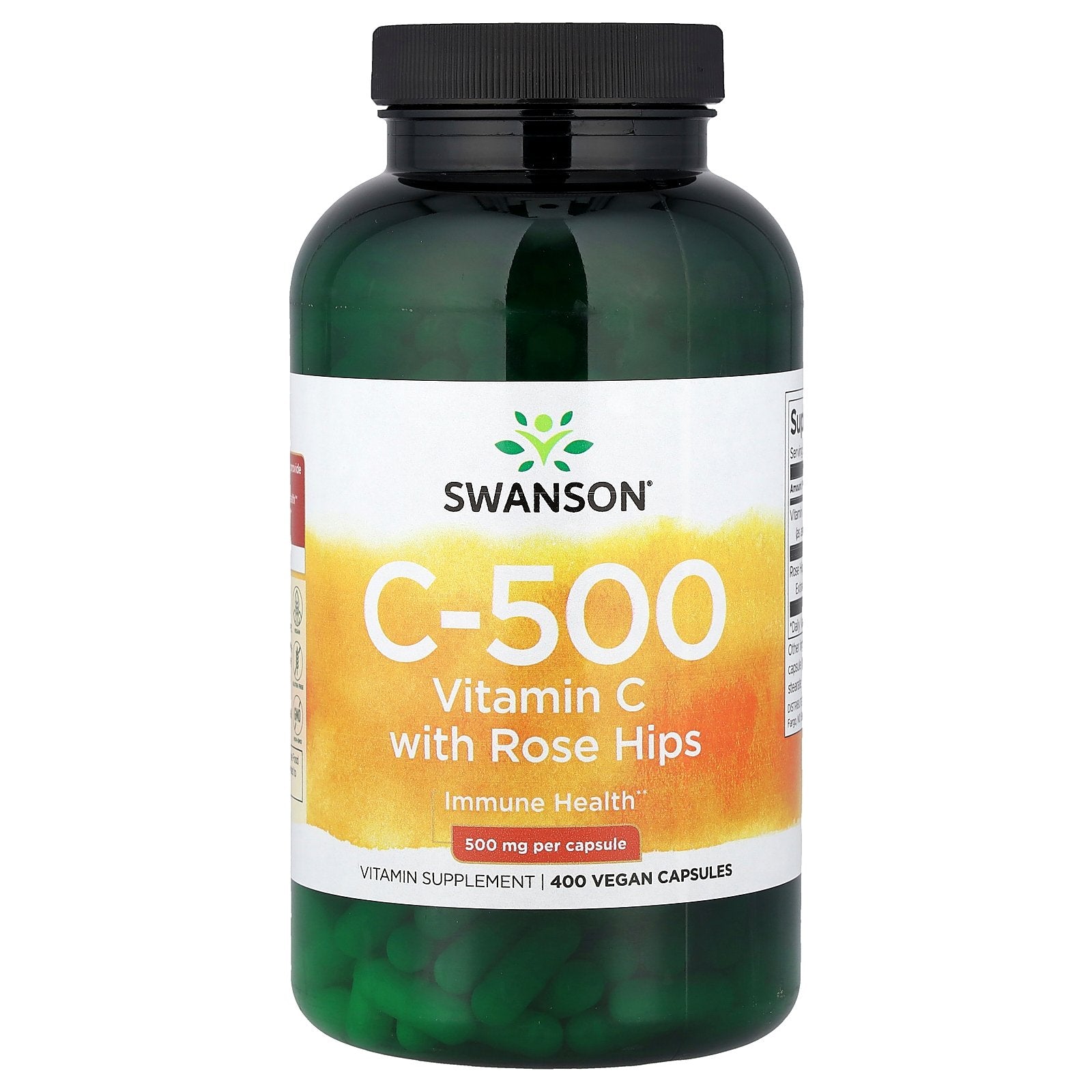 Swanson, C-500, Vitamin C with Rose Hips, 400 Vegan Capsules