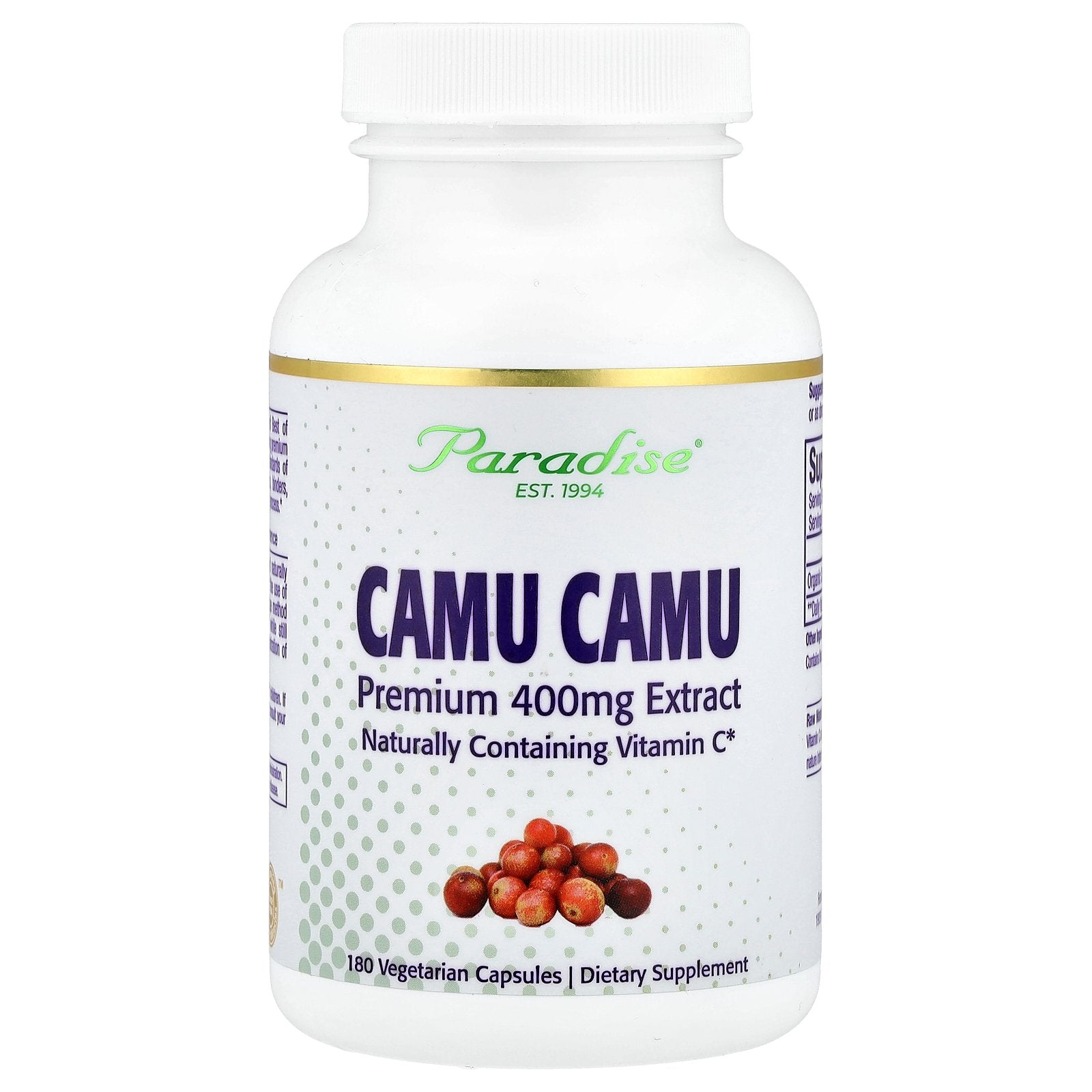 Paradise Herbs, Camu Camu Premium Extract, 400 mg, 180 Vegetarian Capsules
