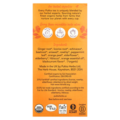 Pukka Herbs, Organic Herbal Tea, Elderberry & Echinacea, Caffeine Free, 20 Sachets, 1.41 oz (40 g)