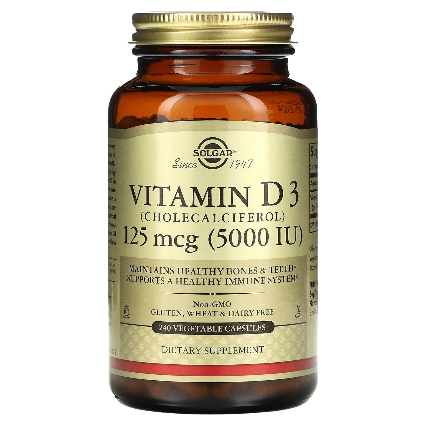 Solgar, Vitamin D3 (Cholecalciferol), 125 mcg (5,000 IU), 240 Vegetable Capsules