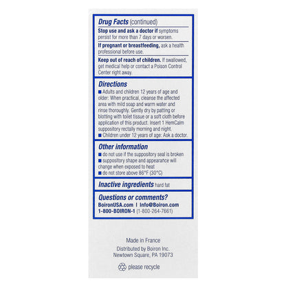 Boiron, HemCalm® Suppositories, Hemorrhoid Relief, 10 Suppositories