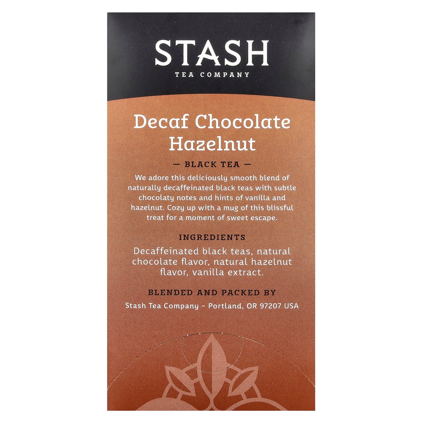 Stash Tea, Black Tea, Chocolate Hazelnut, Decaf, 18 Tea Bags, 1.2 oz (36 g)