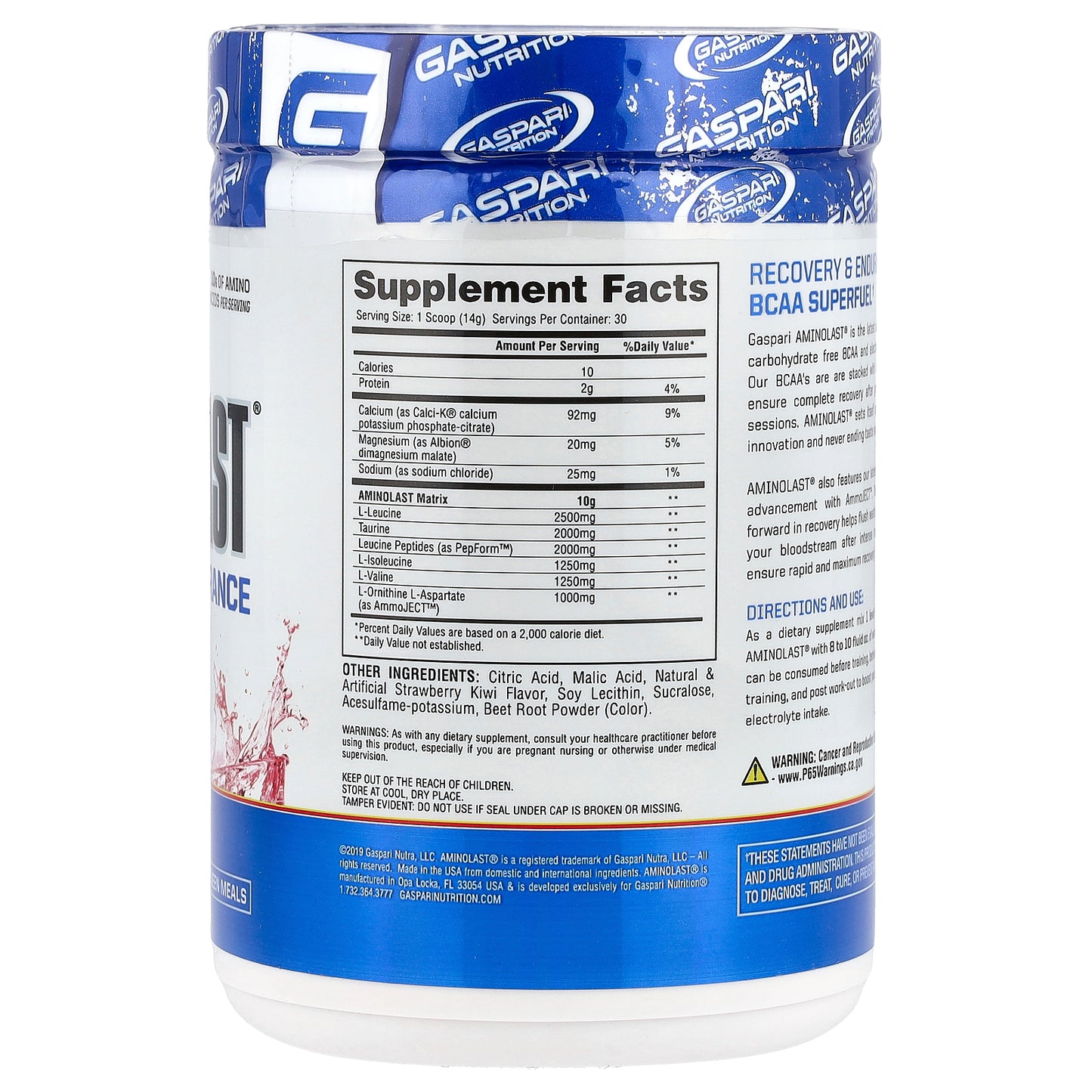 Gaspari Nutrition, Aminolast®, Recovery & Endurance BCAA Superfuel, Strawberry Kiwi, 14.8 oz (420 g)