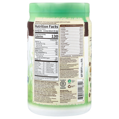 Garden of Life, Raw Organic Protein & Greens, Chocolate Cacao, 1 lb 5.51 oz (610 g)
