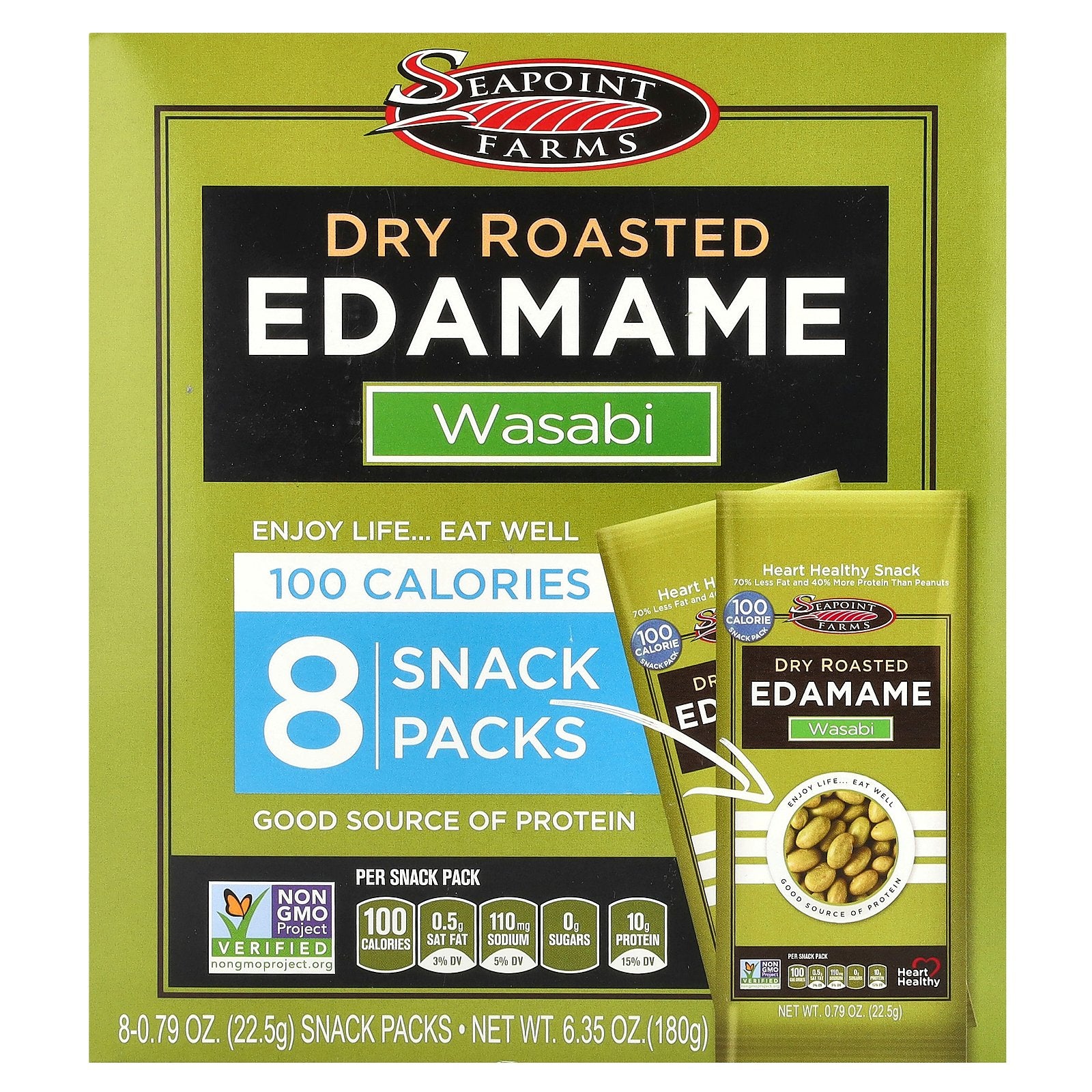 Seapoint Farms, Dry Roasted Edamame, Wasabi, 8 Snack Packs, 0.79 oz (22.5 g) Each