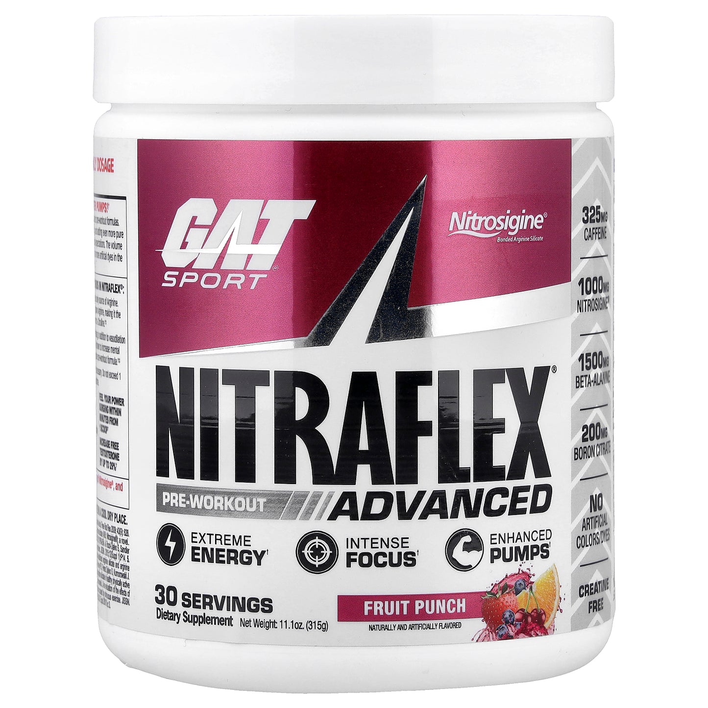 GAT, Sport, NITRAFLEX® Advanced, Pre-Workout, Fruit Punch, 11.1 oz (315 g)