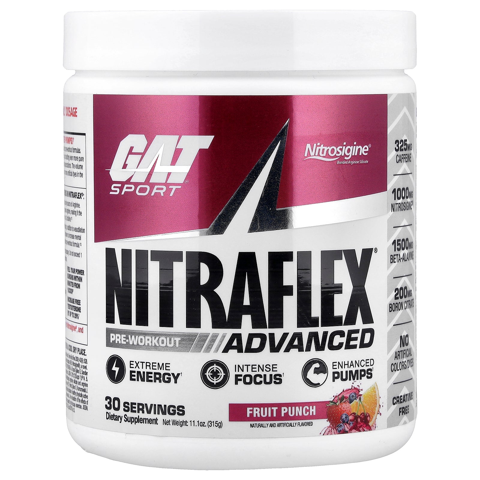 GAT, Sport, NITRAFLEX® Advanced, Pre-Workout, Fruit Punch, 11.1 oz (315 g)