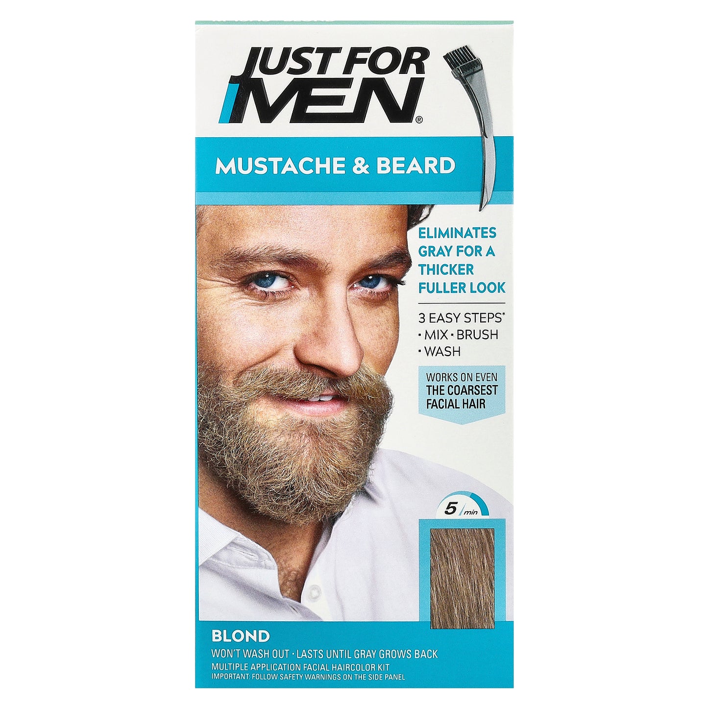 Just for Men, Mustache & Beard, Brush-In Color Gel, M-10/15 Blond , 1 Multiple Application Kit