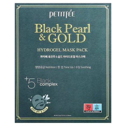 Petitfee, Black Pearl & Gold Hydrogel Beauty Mask Pack, 5 Sheets, 1.12 oz (32 g) Each