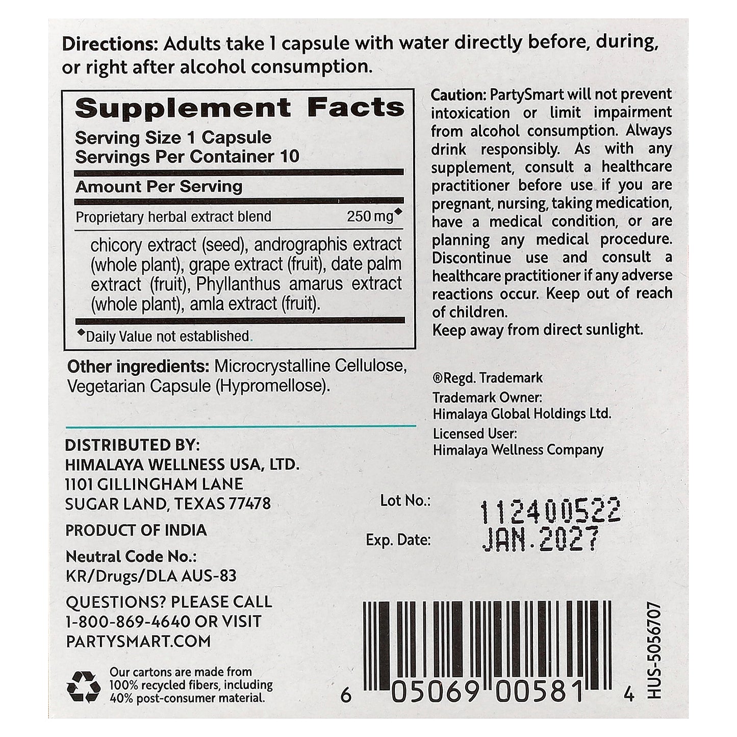 Himalaya, PartySmart®, 10 Packets, 1 Vegetarian Capsule Each