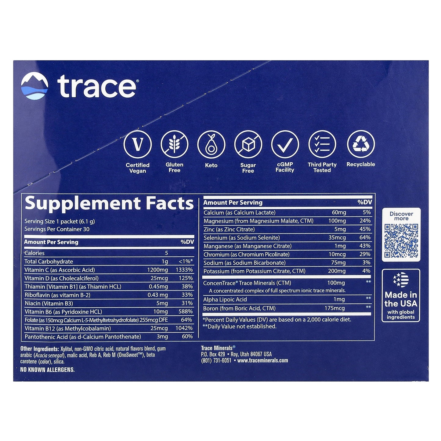 Trace, Power Pak, Zero Sugar, Citrus, 30 Stick Packets, 0.22 oz (6.1 g) Each