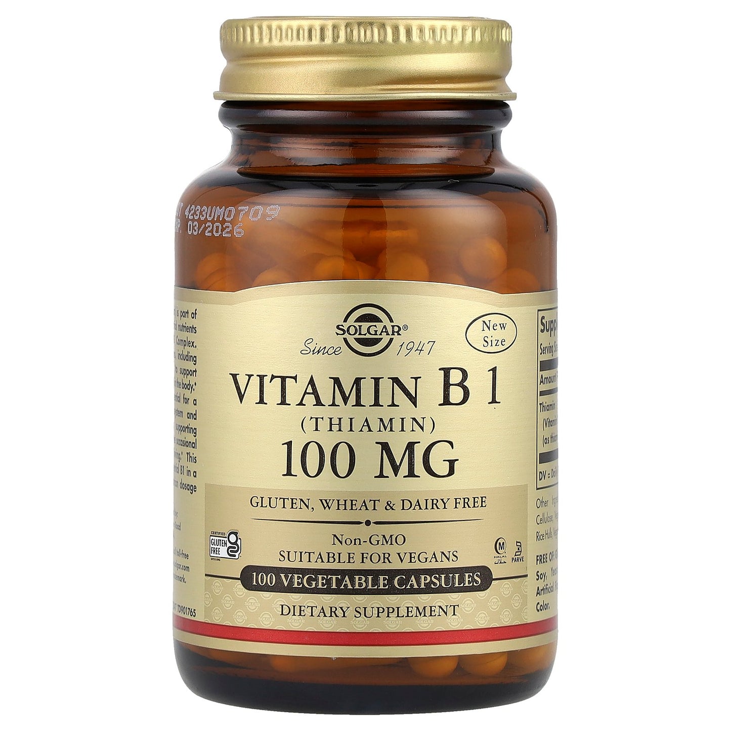 Solgar, Vitamin B1, 100 mg, 100 Vegetable Capsules