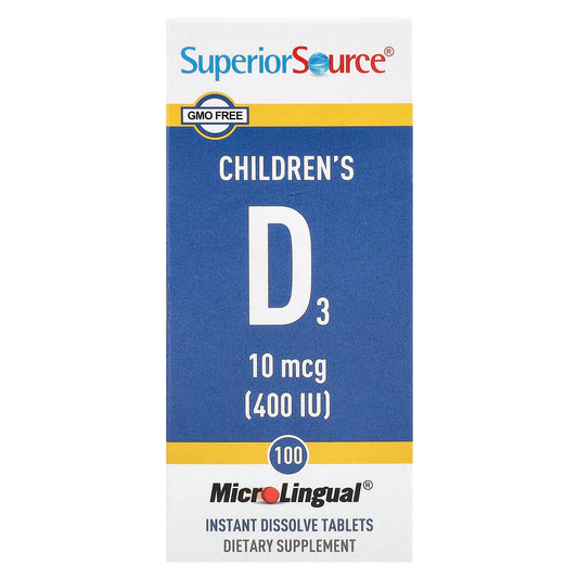 Superior Source, Children's D3, 10 mcg (400 IU), 100 MicroLingual® Instant Dissolve Tablets