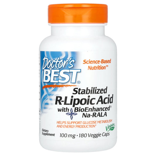 Doctor's Best, Stabilized R-Lipoic Acid with BioEnhanced Na-RALA, 100 mg, 180 Veggie Caps