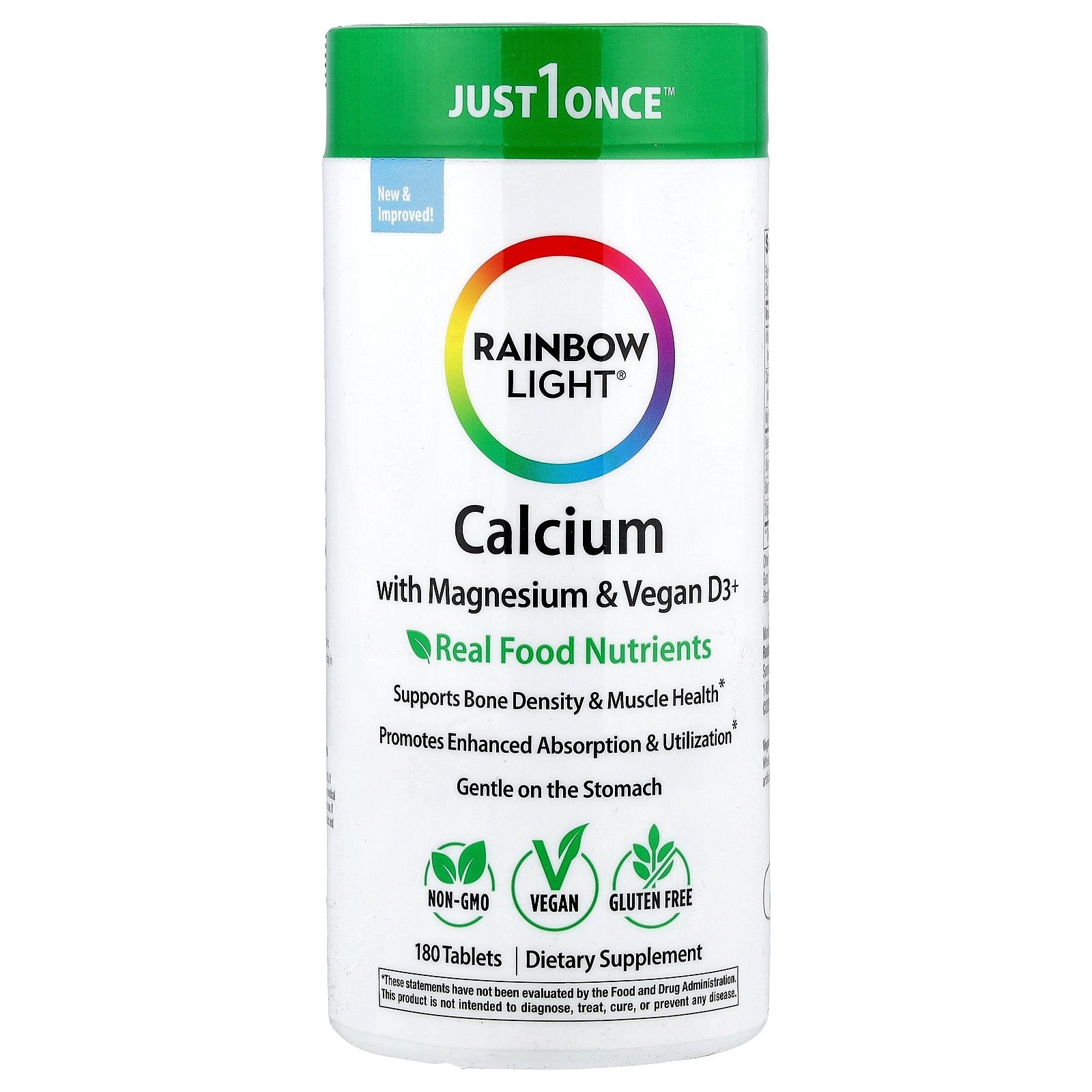 Rainbow Light, Calcium with Magnesium & Vegan D3+, 180 Tablets