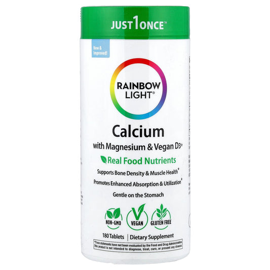 Rainbow Light, Calcium with Magnesium & Vegan D3+, 180 Tablets