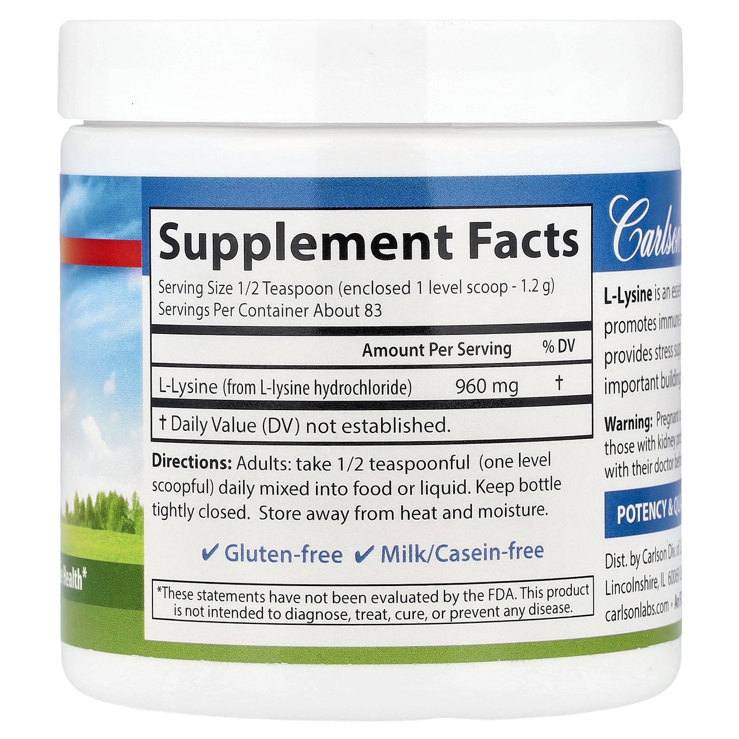 Carlson, L-Lysine Powder, 3.53 oz (100 g)