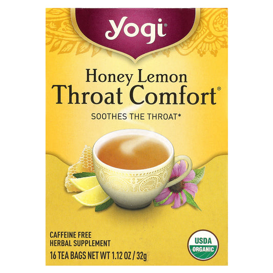 Yogi Tea, Throat Comfort®, Honey Lemon, Caffeine Free, 16 Tea Bags, 1.12 oz (32 g)