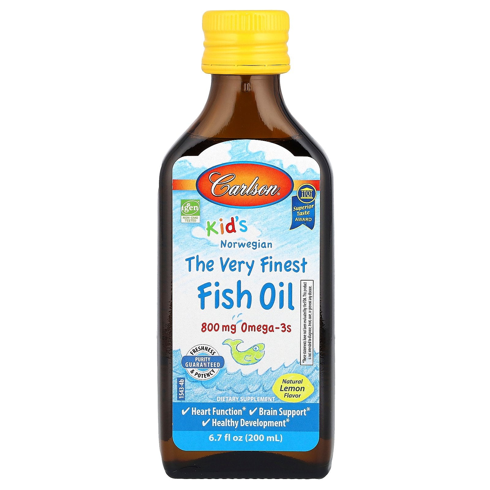 Carlson, Kid's, Norwegian, The Very Finest Fish Oil, Natural Lemon, 800 mg, 6.7 fl oz (200 ml)