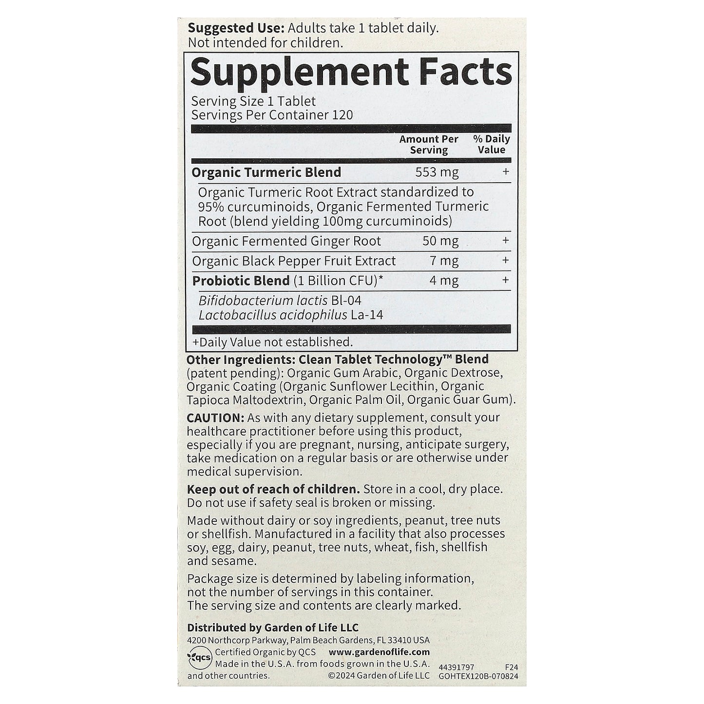 Garden of Life, Organics, Turmeric, Inflammatory Response, 120 Vegan Tablets