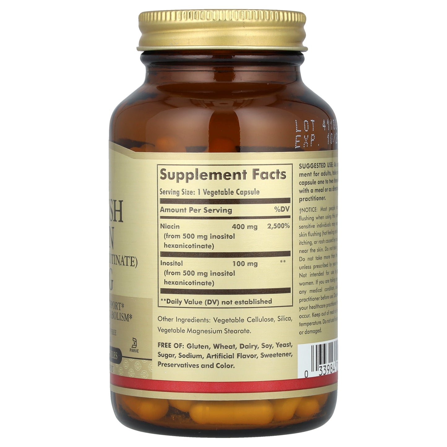 Solgar, No-Flush Niacin, 500 mg, 100 Vegetable Capsules