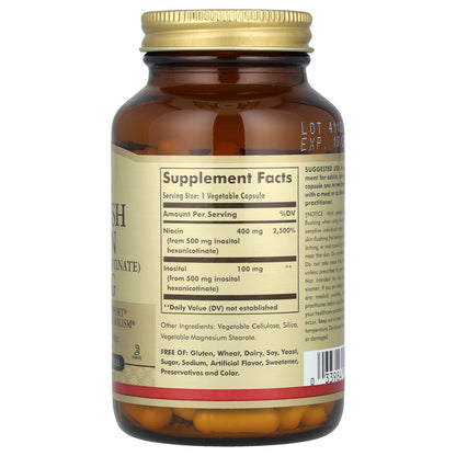 Solgar, No-Flush Niacin, 500 mg, 100 Vegetable Capsules