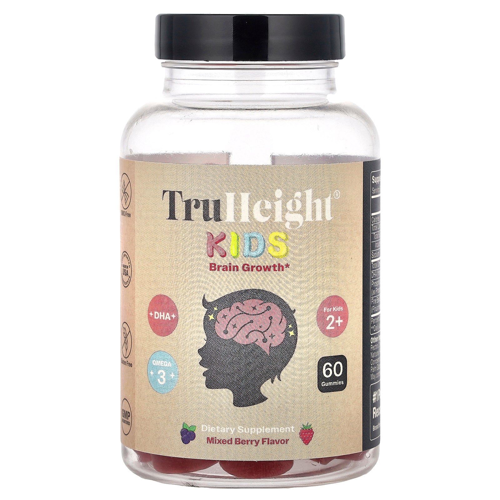 TruHeight, Kids, Brain Growth Gummies, For Kids 2+, Mixed Berry , 60 Gummies