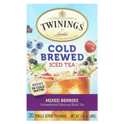 Twinings, Cold Brewed Iced Tea, Black Tea, Unsweetened, Mixed Berries, 20 Single Serve Tea Bags, 1.41 oz (40 g)