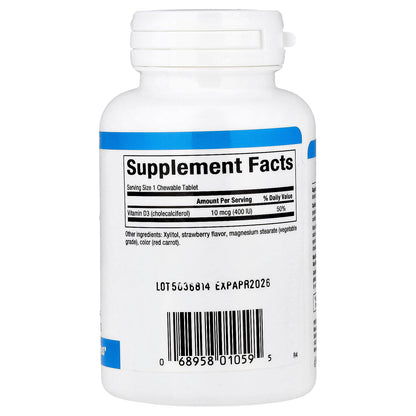 Natural Factors, Vitamin D3 for Kids, Strawberry, 10 mcg (400 IU), 100 Chewable Tablets