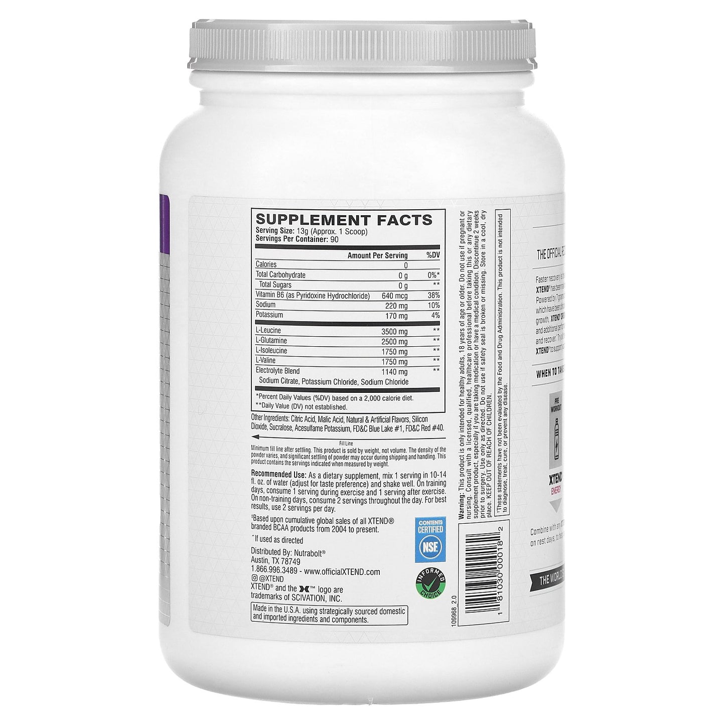 XTEND, 7G BCAA, Glacial Grape, 2.58 lbs (1.17 kg)