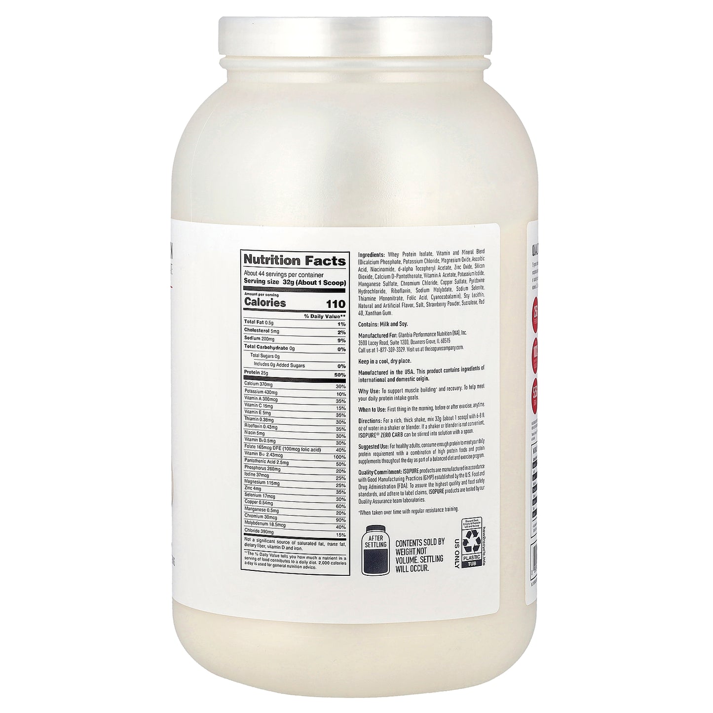 Isopure, Zero Carb Protein Powder, Strawberries & Cream, 3.1 lb (1.4 kg)