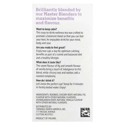 Twinings, Superblends™, Adaptogens Calm Herbal Tea, Fig & Vanilla, Caffeine Free, 18 Tea Bags, 1.27 oz (36 g)