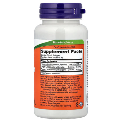 NOW Foods, Peppermint Gels With Ginger & Fennel Oils, 90 Softgels