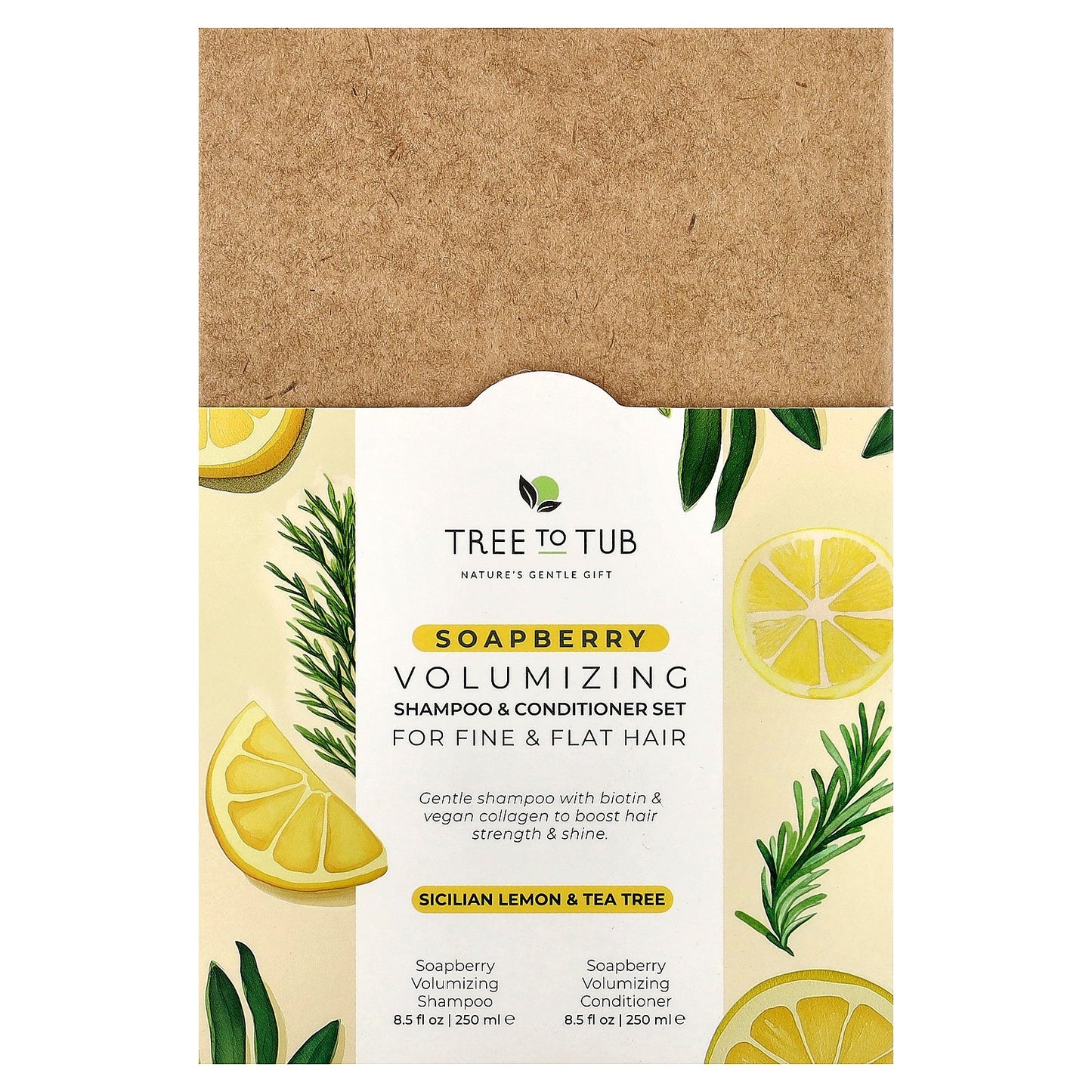 Tree To Tub, Soapberry, Volumizing Shampoo & Conditioner Set, For Fine & Flat Hair, Sicilian Lemon & Tea Tree, 2 Piece Set, 8.5 fl oz (250 ml) Each