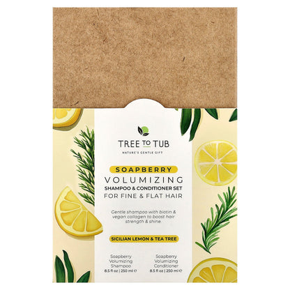 Tree To Tub, Soapberry, Volumizing Shampoo & Conditioner Set, For Fine & Flat Hair, Sicilian Lemon & Tea Tree, 2 Piece Set, 8.5 fl oz (250 ml) Each