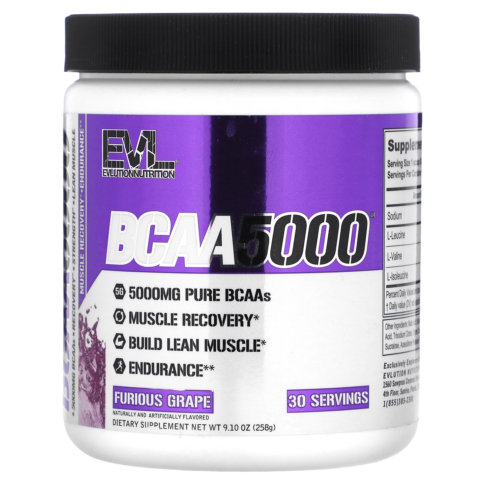 EVLution Nutrition, BCAA5000®, Furious Grape, 9.1 oz (258 g)