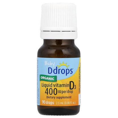 Ddrops, Baby, Organic Liquid Vitamin D3, 400 IU, 90 Drops, 0.08 fl oz (2.5 ml)