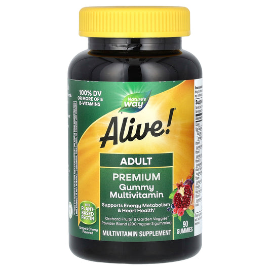 Nature's Way, Alive! Adult Premium Gummies Multivitamin, Grape and Cherry, 90 Gummies