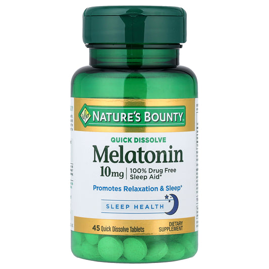Nature's Bounty, Melatonin, Natural Cherry, 10 mg, 45 Quick Dissolve Tablets