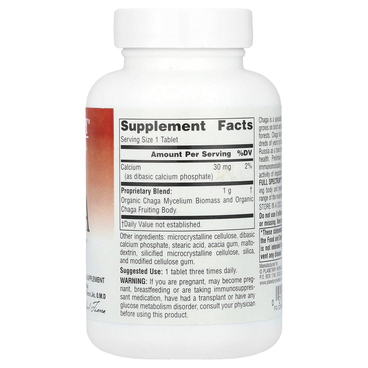 Planetary Herbals, Full Spectrum™ Chaga, 1,000 mg, 60 Tablets