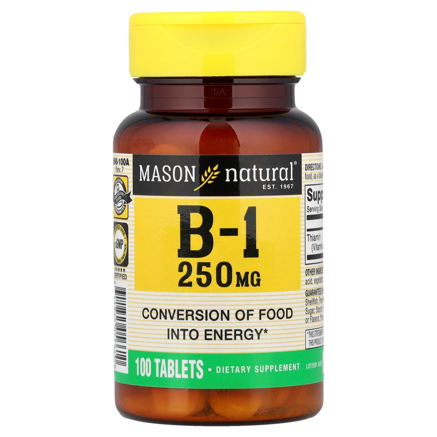 Mason Natural, Vitamin B-1, 250 mg, 100 Tablets