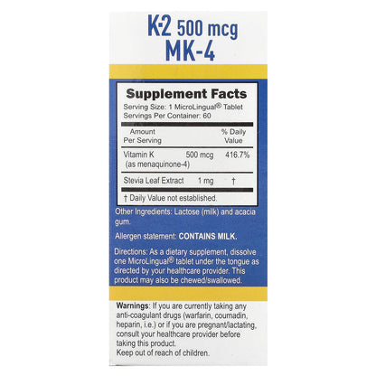 Superior Source, Vitamin K-2, 500 mcg, 60 MicroLingual Instant Dissolve Tablets