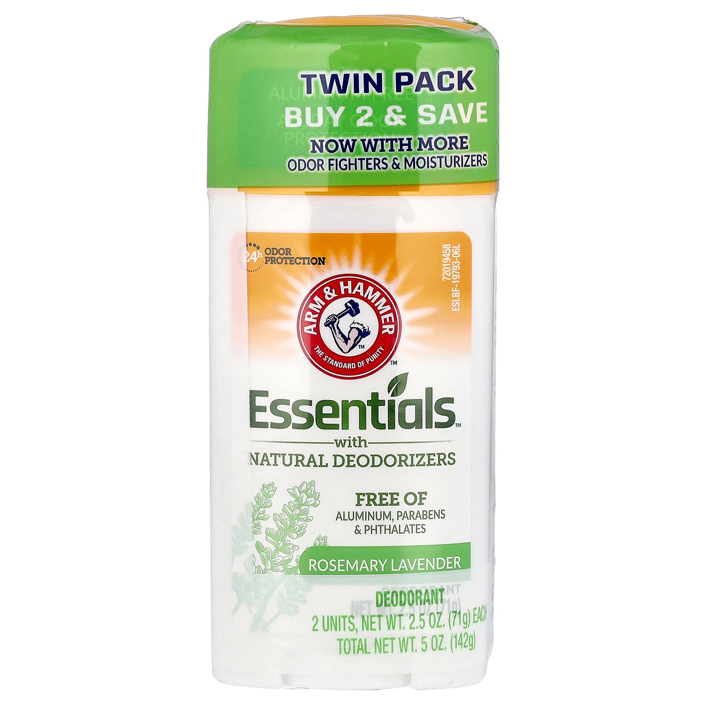 Arm & Hammer, Essentials™ with Natural Deodorizers, Deodorant, Rosemary Lavender, 2 Pack, 2.5 oz (71 g) Each